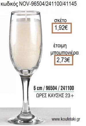 ΚΕΡΙ ΣΕ ΓΥΑΛΙΝΟ ΠΟΤΗΡΙ ΣΑΜΠΑΝΙΑ 6ΕΚ για μπομπονιέρες - δώρα πάρτυ - εορτών - γέννησης - γούρια - φτιάξτο μόνος σου NOV-96504/241100/41145 1.92€!!!