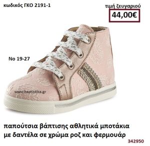 ΠΑΠΟΥΤΣΙΑ ΒΑΠΤΙΣΗΣ ΑΘΛΗΤΙΚΑ ΜΠΟΤΑΚΙΑ ΜΕ ΔΑΝΤΕΛΑ ΣΕ ΧΡΩΜΑ ΡΟΖ ΚΑΙ ΦΕΡΜΟΥΑΡ GORGINO ΔΕΡΜΑΤΙΝΑ-ΑΝΑΤΟΜΙΚΑ ΓΚΟ 2191-1