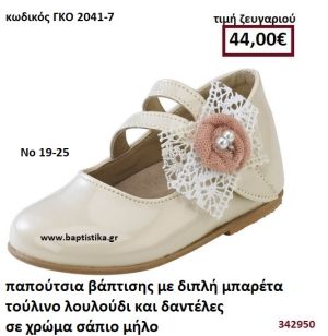 ΠΑΠΟΥΤΣΙΑ ΒΑΠΤΙΣΗΣ ΜΕ ΔΙΠΛΗ ΜΠΑΡΕΤΑ ΣΕ ΧΡΩΜΑ ΣΑΠΙΟ ΜΗΛΟ ΜΕ ΤΟΥΛΙΝΟ ΛΟΥΛΟΥΔΙ ΚΑΙ ΔΑΝΤΕΛΕΣ GORGINO ΔΕΡΜΑΤΙΝΑ-ΑΝΑΤΟΜΙΚΑ ΓΚΟ 2041-7