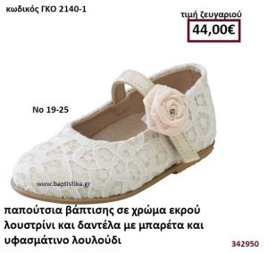 ΠΑΠΟΥΤΣΙΑ ΒΑΠΤΙΣΗΣ ΣΕ ΧΡΩΜΑ ΕΚΡΟΥ ΛΟΥΣΤΡΙΝΙ ΚΑΙ ΔΑΝΤΕΛΑ ΜΕ ΜΠΑΡΕΤΑ ΚΑΙ ΥΦΑΣΜΑΣΜΑΤΙΝΟ ΛΟΥΛΟΥΔΙ GORGINO ΔΕΡΜΑΤΙΝΑ-ΑΝΑΤΟΜΙΚΑ ΓΚΟ 2140-1