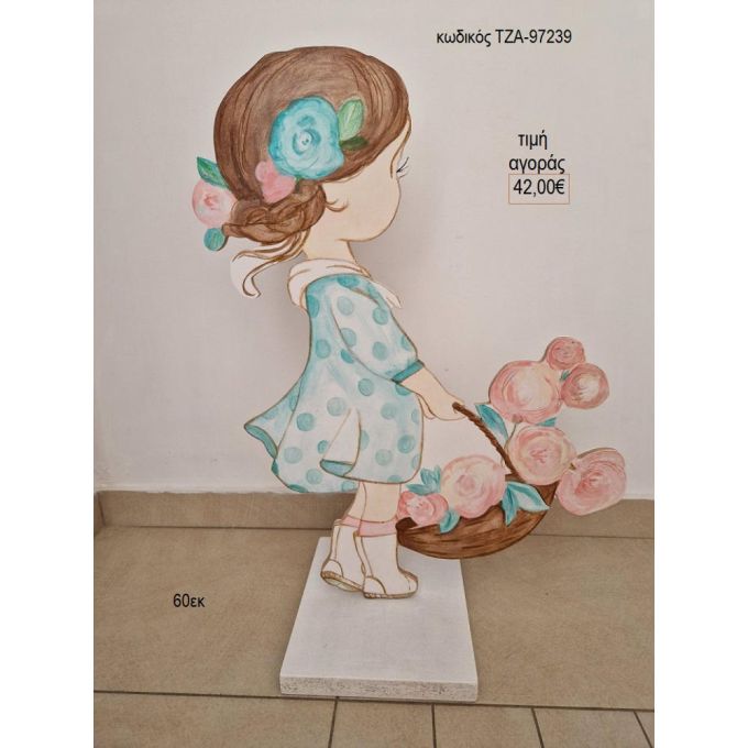 κορίτσι με λουλούδια ξύλινη φιγούρα για αγορά τζα 97239