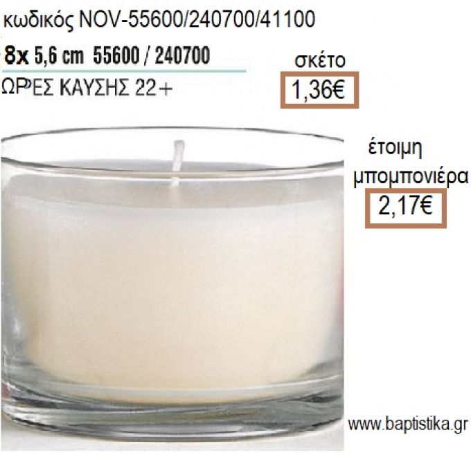 ΚΕΡΙ ΣΕ ΓΥΑΛΙΝΟ ΠΟΤΗΡΙ ΣΤΡΟΓΓΥΛΟ 8x5,6ΕΚ για μπομπονιέρες - δώρα πάρτυ - εορτών - γέννησης - γούρια - φτιάξτο μόνος σου NOV-55600/240700/41100 1.36€!!!