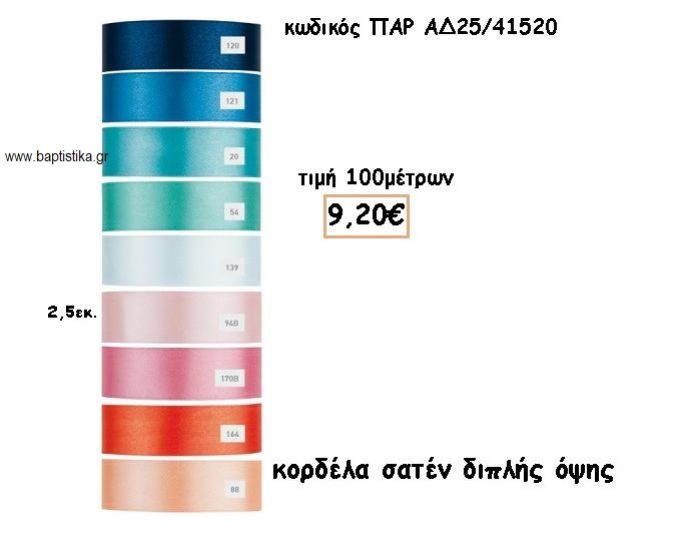 ΚΟΡΔΕΛΑ ΣΑΤΕΝ ΔΙΠΛΗΣ ΟΨΗΣ για μπομπονιέρες - αμπαλάζ ΠΑΡ-ΑΔ25/41520