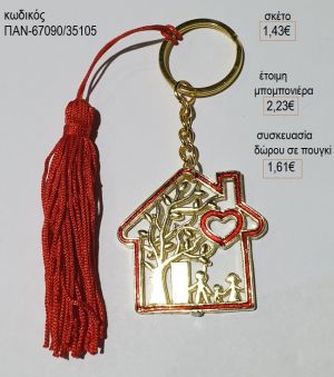 σπίτι οικογένεια επίχρυσο μπρελόκ με κόκκινο σμάλτο παν 67090