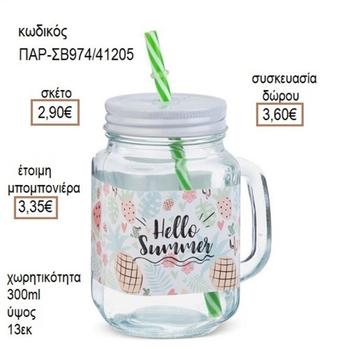 HELLO SUMMER ΑΥΤΟΚΟΛΛΗΤΟ ΣΕ ΓΥΑΛΙΝH ΚΟΥΠΑ ΜΕ ΚΑΛΑΜΑΚΙ