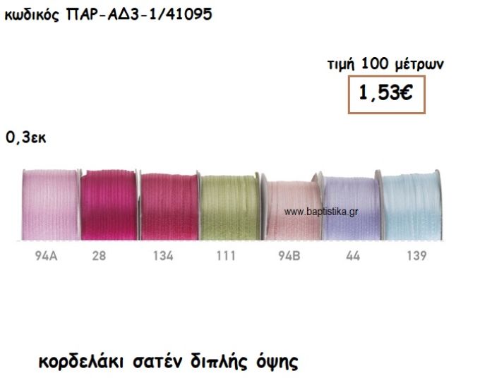 ΚΟΡΔΕΛΑΚΙ ΣΑΤΕΝ ΔΙΠΛΗΣ ΟΨΗΣ για μπομπονιέρες - αμπαλάζ ΠΑΡ-ΑΔ3/41095