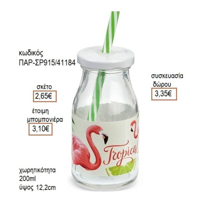 ΦΛΑΜΙΝΓΚΟ ΑΥΤΟΚΟΛΛΗΤΟ ΣΕ ΓΥΑΛΙΝΟ ΜΠΟΥΚΑΛΙ ΜΕ ΚΑΛΑΜΑΚΙ