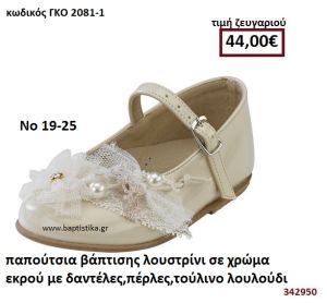 ΠΑΠΟΥΤΣΙΑ ΒΑΠΤΙΣΗΣ ΛΟΥΣΤΡΙΝΙ ΣΕ ΧΡΩΜΑ ΕΚΡΟΥ ΜΕ ΔΑΝΤΕΛΕΣ , ΠΕΡΛΕΣ,ΤΟΥΛΙΝΟ ΛΟΥΛΟΥΔΙ GORGINO ΔΕΡΜΑΤΙΝΑ-ΑΝΑΤΟΜΙΚΑ ΓΚΟ 2081-1