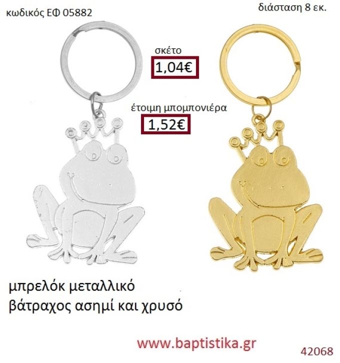ΒΑΤΡΑΧΟΣ μπρελόκ μεταλλικό ασημί - χρυσο accessories για βάπτιση ΕΦ-05882