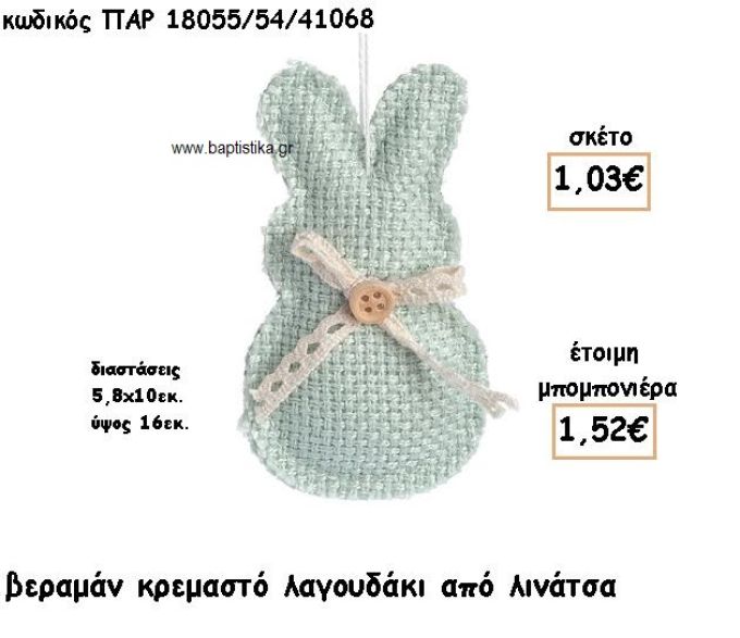 ΛΑΓΟΥΔΑΚΙ ΒΕΡΑΜΑΝ ΑΠΟ ΛΙΝΑΤΣΑ ΚΡΕΜΑΣΤΟ ΓΙΑ ΜΠΟΜΠΟΝΙΕΡΕΣ ΒΑΠΤΙΣΗΣ ΠΑΡ-18055/54/41068