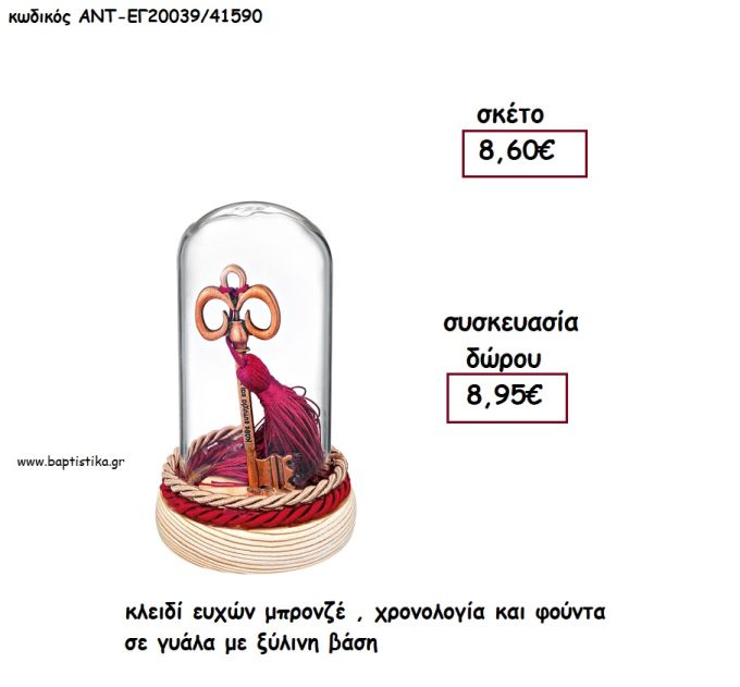 ΚΛΕΙΔΙ ΕΥΧΩΝ ΜΠΡΟΝΖΕ - ΧΡΟΝΟΛΟΓΙΑΚΑΙ ΦΟΥΝΤΑ  ΣΕ ΓΥΑΛΑ ΜΕ ΞΥΛΙΝΗ ΒΑΣΗ για γούρι - δώρο ΑΝΤ-ΕΓ20039/41590 8.95€!!!!