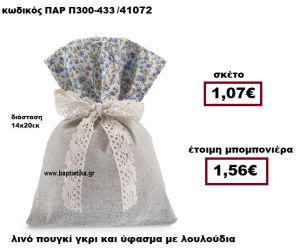 ΠΟΥΓΚΙ ΛΙΝΟ ΓΚΡΙ ΜΕ ΛΟΥΛΟΥΔΙΑ ΜΠΛΕ ΜΠΟΜΠΟΝΙΕΡΑ ΒΑΠΤΙΣΗΣ ΠΑΡ-Π300-433