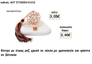 ΔΕΝΤΡΟ ΜΕ ΣΤΡΑΣ ΣΕ ΚΥΚΛΟ ΡΟΖ ΧΡΥΣΟ ΣΕ ΒΟΤΣΑΛΟ ΜΕ ΧΡΟΝΟΛΟΓΙΑ ΚΑΙ ΦΟΥΝΤΑ για γούρι - δώρο ΑΝΤ-ΕΤ 20053/41210 3.40€!!!!