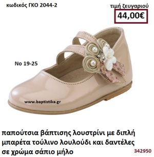 ΠΑΠΟΥΤΣΙΑ ΒΑΠΤΙΣΗΣ ΛΟΥΣΤΡΙΝΙ  ΜΕ ΔΙΠΛΗ ΜΠΑΡΕΤΑ ΣΕ ΧΡΩΜΑ ΣΑΠΙΟ ΜΗΛΟ ΜΕ ΛΟΥΛΟΥΔΙΑ , ΠΕΡΛΕΣ ΚΑΙ ΠΕΤΑΛΟΥΔΑ GORGINO ΔΕΡΜΑΤΙΝΑ-ΑΝΑΤΟΜΙΚΑ ΓΚΟ 2044-2