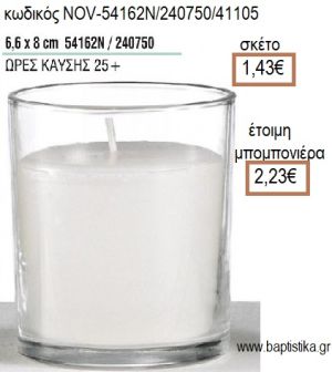 ΚΕΡΙ ΣΕ ΓΥΑΛΙΝΟ ΠΟΤΗΡΙ 6,6x8ΕΚ για μπομπονιέρες - δώρα πάρτυ - εορτών - γέννησης - γούρια - φτιάξτο μόνος σου NOV-54162Ν/240750 1.43€!!!