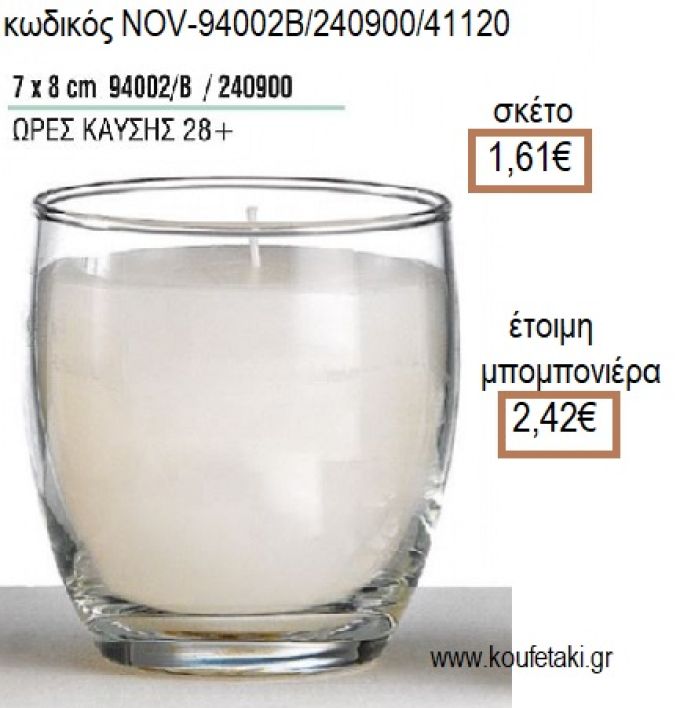 ΚΕΡΙ ΣΕ ΓΥΑΛΙΝΟ ΠΟΤΗΡΙ 7x8ΕΚ για μπομπονιέρες - δώρα πάρτυ - εορτών - γέννησης - γούρια - φτιάξτο μόνος σου NOV-94002Β/240900/41120 1.61€!!!