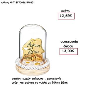 ΣΠΙΤΙ ΕΥΧΩΝ ΕΠΙΧΡΥΣΟ - ΡΟΔΙ - ΧΡΟΝΟΛΟΓΙΑ  ΚΑΙ ΦΟΥΝΤΑ ΣΕ ΓΥΑΛΑ ΜΕ ΞΥΛΙΝΗ ΒΑΣΗ για γούρι - δώρο ΑΝΤ-ΕΓ20036/41865 13.00€!!!!