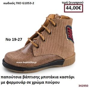 ΠΑΠΟΥΤΣΙΑ ΒΑΠΤΙΣΗΣ  ΜΠΟΤΑΚΙΑ ΚΑΣΤΟΡΙ ΜΕ ΦΕΡΜΟΥΑΡ ΣΕ ΧΡΩΜΑ ΠΟΥΡΟΥ GORGINO ΔΕΡΜΑΤΙΝΑ-ΑΝΑΤΟΜΙΚΑ ΓΚΟ G1053-2