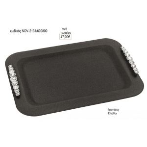 δίσκος γάμου ορθογώνιο inox μαύρο με στρας nov κδ2131