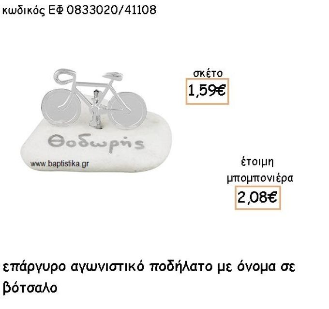 ΠΟΔΗΛΑΤΟ ΕΠΑΡΓΥΡΟ ΣΕ ΒΟΤΣΑΛΟ ΜΕ ΟΝΟΜΑ ΓΙΑ ΜΠΟΜΠΟΝΙΕΡΕΣ ΒΑΠΤΙΣΗΣ ΕΦ 0833020/41108