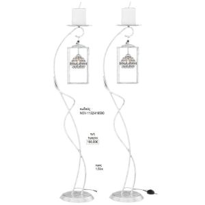 φωτιστικό γάμου ασημί λευκό με φανάρι και κρυσταλλάκια nov 1132