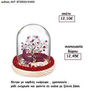 ΔΕΝΤΡΟ ΕΠΑΡΓΥΡΟ ΜΕ ΚΑΡΔΙΕΣ - ΡΟΔΙ  - ΧΡΟΝΟΛΟΓΙΑ  ΚΑΙ ΦΟΥΝΤΑ ΣΕ ΓΥΑΛΑ ΜΕ ΞΥΛΙΝΗ ΒΑΣΗ για γούρι - δώρο ΑΝΤ-ΕΓ20033/41830 12.45€!!!!