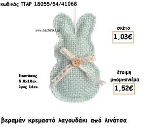 ΛΑΓΟΥΔΑΚΙ ΒΕΡΑΜΑΝ ΑΠΟ ΛΙΝΑΤΣΑ ΚΡΕΜΑΣΤΟ ΓΙΑ ΜΠΟΜΠΟΝΙΕΡΕΣ ΒΑΠΤΙΣΗΣ ΠΑΡ-18055/54/41068