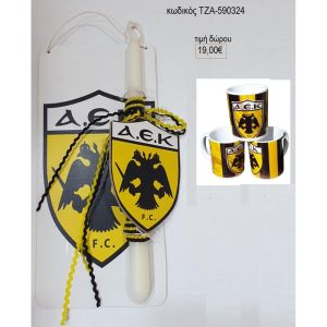 αεκ λαμπάδα σε ξύλινη πλάτη και κούπα σετ δώρου τζα 590324