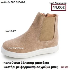 ΠΑΠΟΥΤΣΙΑ ΒΑΠΤΙΣΗΣ ΜΠΟΤΑΚΙΑ ΚΑΣΤΟΡΙ ΜΕ ΦΕΡΜΟΥΑΡ ΣΕ ΧΡΩΜΑ ΜΠΕΖ GORGINO ΔΕΡΜΑΤΙΝΑ-ΑΝΑΤΟΜΙΚΑ ΓΚΟ G1041-1