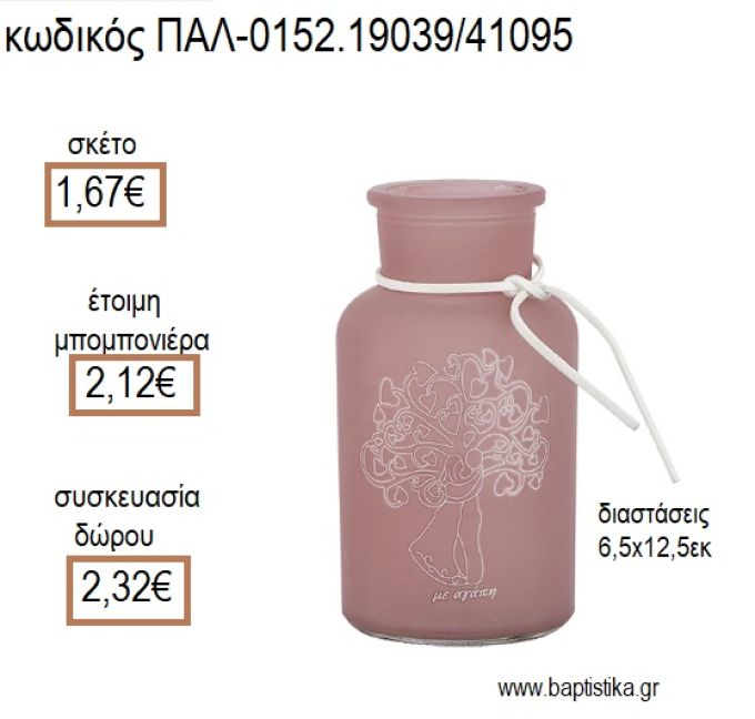 ΚΗΡΟΠΗΓΙΟ ΓΥΑΛΙΝΟ ΜΠΟΥΚΑΛΙ ΔΕΝΤΡΟ ΜΕ ΖΕΥΓΑΡΙ ΧΡΩΜΑ ΡΟΔΙ ΜΑΤ για μπομπονιέρες - δώρα πάρτυ - εορτών - γέννησης - γούρια - φτιάξτο μόνος σου ΠΑΛ-0152.19039/41095 1.67€!!!