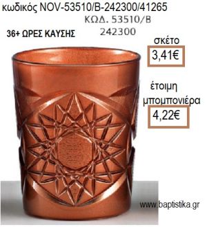 ΚΕΡΙ ΣΕ ΓΥΑΛΙΝΟ ΠΟΤΗΡΙ ΜΕ ΣΧΕΔΙΟ ΧΡΩΜΑ ΜΠΡΟΝΖΕ για μπομπονιέρες - δώρα πάρτυ - εορτών - γέννησης - γούρια - φτιάξτο μόνος σου NOV-53510/Β-242300/41265 3.41€!!!