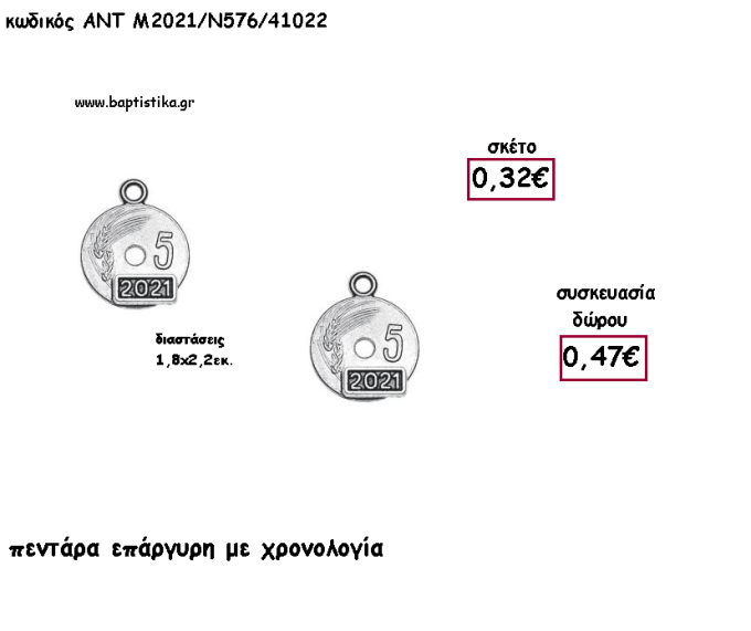 ΠΕΝΤΑΡΑ ΕΠΑΡΓΥΡΗ ΜΕΤΑΛΛΙΚΟ ΧΡΟΝΟΛΟΓΙΑ για γούρι - δώρο ΑΝΤ-Μ2021/Ν576/41022 0.47€!!!