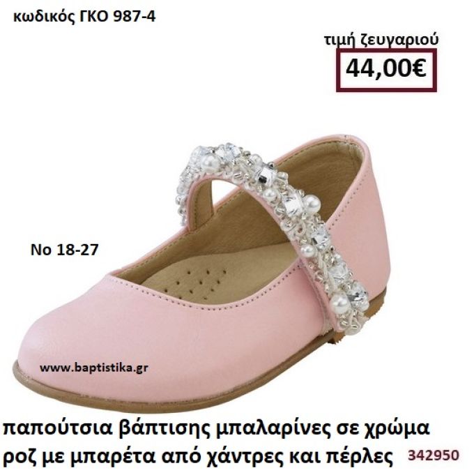 ΠΑΠΟΥΤΣΙΑ ΒΑΠΤΙΣΗΣ ΜΠΑΛΑΡΙΝΕΣ ΣΕ ΧΡΩΜΑ ΡΟΖ ΜΕ ΜΠΑΡΕΤΑ ΑΠΟ ΧΑΝΤΡΕΣ ΚΑΙ ΠΕΡΛΕΣ GORGINO ΔΕΡΜΑΤΙΝΑ-ΑΝΑΤΟΜΙΚΑ ΓΚΟ 987-4