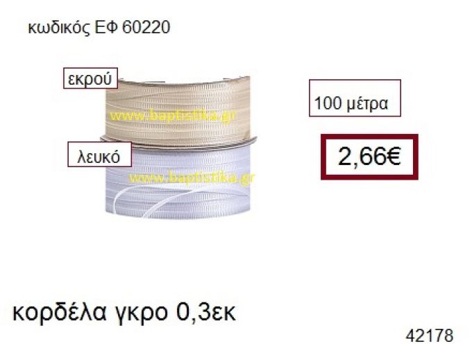 ΓΚΡΟ κορδέλα 100 μέτρων 0,3εκ. για μπομπονιέρες-αμπαλάζ ΕΦ-60220