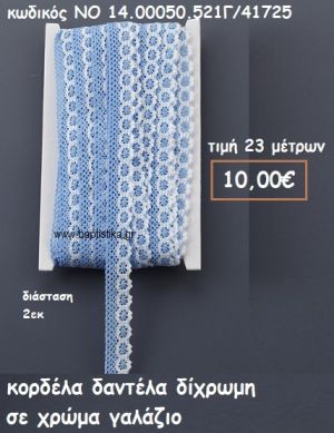 ΚΟΡΔΕΛΑ ΔΑΝΤΕΛΑ ΔΙΧΡΩΜΗ ΓΑΛΑΖΙΟ-ΛΕΥΚΟ ΓΙΑ ΜΠΟΜΠΟΝΙΕΡΕΣ-ΑΜΠΑΛΑΖ NO 14.00050.521Γ/41725