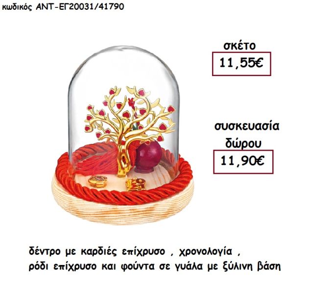 ΔΕΝΤΡΟ ΕΠΙΧΡΥΣΟ ΜΕ ΚΑΡΔΙΕΣ - ΡΟΔΙΑ - ΧΡΟΝΟΛΟΓΙΑ  ΚΑΙ ΦΟΥΝΤΑ ΣΕ ΓΥΑΛΑ ΜΕ ΞΥΛΙΝΗ ΒΑΣΗ για γούρι - δώρο ΑΝΤ-ΕΓ20031/41790 11.90€!!!!