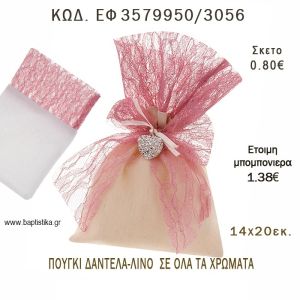 ΠΟΥΓΚΙ  ΛΙΝΟ ΜΕ ΔΑΝΤΕΛΑ  φτιάξτο μόνος - υλικά για μπομπονιέρες  ΕΦ 3579950/3056