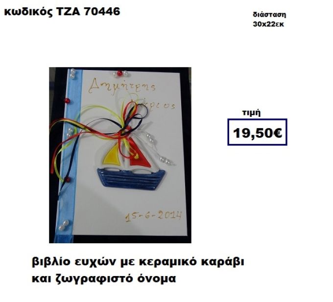 ΚΑΡΑΒΑΚΙ ΚΕΡΑΜΙΚΟ ΚΑΙ ΖΩΓΡΑΦΙΣΤΟ ΟΝΟΜΑ ΒΙΒΛΙΟ ΕΥΧΩΝ  ΤΖΑ-70446