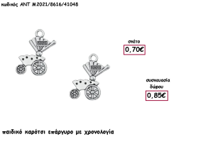 ΚΑΡΟΤΣΙ ΠΑΙΔΙΚΟ ΕΠΑΡΓΥΡΟ ΜΕΤΑΛΛΙΚΟ ΜΕ ΧΡΟΝΟΛΟΓΙΑ για γούρι - δώρο ΑΝΤ-2021/8616/41048 0.85€!!!