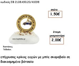 ΚΡΙΚΟΣ ΕΥΧΩΝ ΕΠΙΧΡΥΣΟΣ ΜΕ ΜΠΛΕ ΣΚΑΡΑΒΑΙΟ ΣΕ ΒΟΤΣΑΛΟ ΓΙΑ ΜΠΟΜΠΟΝΙΕΡΕΣ ΒΑΠΤΙΣΗΣ ΕΦ 21.08.490.20/41098