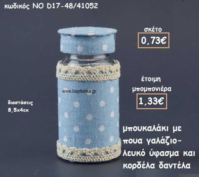 ΜΠΟΥΚΑΛΑΚΙ ΜΕ ΥΦΑΣΜΑ ΠΟΥΑ ΓΑΛΑΖΙΟ-ΛΕΥΚΟ ΓΙΑ ΜΠΟΜΠΟΝΙΕΡΕΣ ΒΑΠΤΙΣΗΣ  ΝΟ D17-48/41052