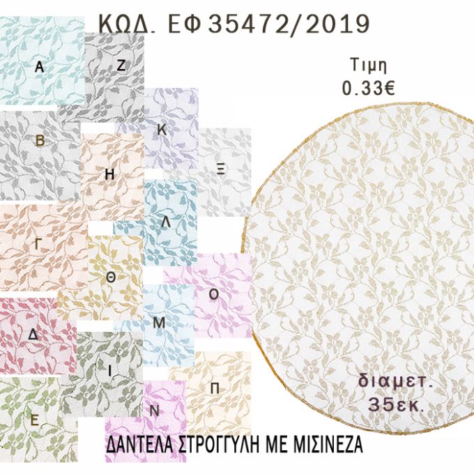 ΜΑΝΤΗΛΙ ΔΑΝΤΕΛΑ ΣΤΡΟΓΓΥΛΟ 35ΕΚ φτιάξτο μόνος - υλικά για μπομπονιέρες  ΕΦ 35472/2019 0.33€!!!