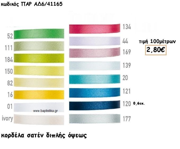 ΚΟΡΔΕΛΑ ΣΑΤΕΝ ΔΙΠΛΗΣ ΟΨΗΣ 0.6ΕΚ για μπομπονιέρες - αμπαλάζ ΠΑΡ-ΑΔ6/41165