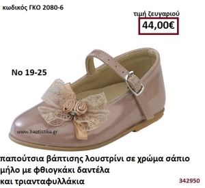 ΠΑΠΟΥΤΣΙΑ ΒΑΠΤΙΣΗΣ ΛΟΥΣΤΡΙΝΙ ΣΕ ΧΡΩΜΑ ΣΑΠΙΟ ΜΗΛΟ ΜΕ ΦΘΙΟΓΚΑΚΙ ΔΑΝΤΕΛΑ ΚΑΙ ΤΡΙΑΝΤΑΦΥΛΛΑΚΙΑ GORGINO ΔΕΡΜΑΤΙΝΑ-ΑΝΑΤΟΜΙΚΑ ΓΚΟ 2080-6