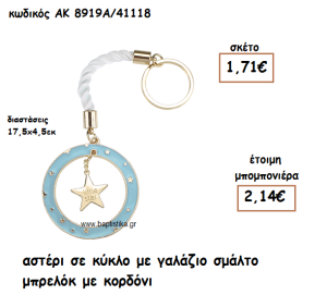 ΑΣΤΕΡΙ ΣΕ ΚΥΚΛΟ ΜΕ ΓΑΛΑΖΙΟ ΣΜΑΛΤΟ ΜΠΡΕΛΟΚ ΜΕ ΚΟΡΔΟΝΙ ΓΙΑ ΜΠΟΜΠΟΝΙΕΡΑ ΒΑΠΤΙΣΗΣ ΑΚ-8919Α/41118