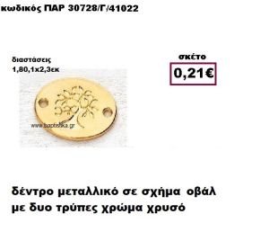 ΔΕΝΤΡΟ ΕΠΙΧΡΥΣΟ ΣΕ ΟΒΑΛ ΣΧΗΜΑ ΜΕ ΔΥΟ ΤΡΥΠΕΣ ACCESSORIES ΓΙΑ ΜΠΟΜΠΟΝΙΕΡΕΣ-ΔΩΡΑ ΠΑΡ-30728/Γ