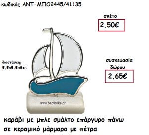 ΚΑΡΑΒΙ ΜΕ ΜΠΛΕ ΣΜΑΛΤΟ ΕΠΑΡΓΥΡΟ ΠΑΝΩ ΣΕ ΚΕΡΑΜΙΚΟ ΜΑΡΑΜΑΡΟ ΓΙΑ ΓΟΥΡΙ-ΔΩΡΟ ΑΝΤ-ΜΠΟ2445/41135