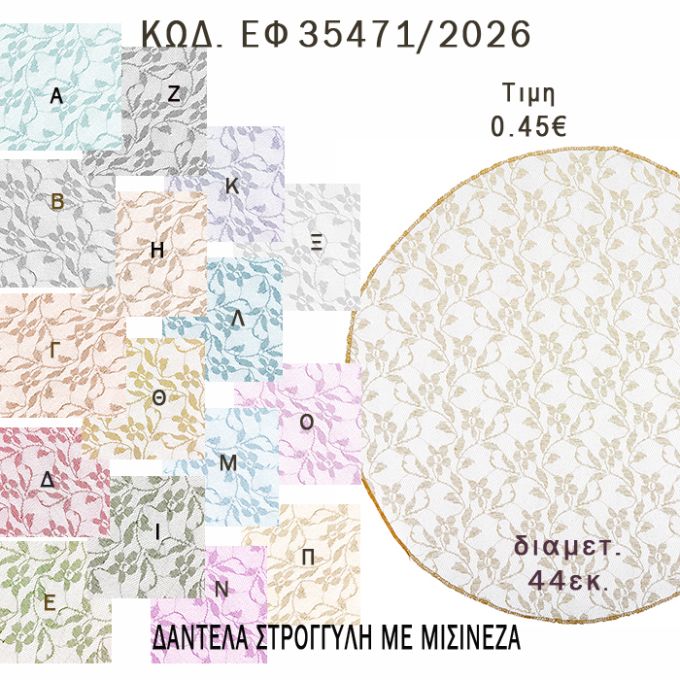 ΜΑΝΤΗΛΙ ΔΑΝΤΕΛΑ ΣΤΡΟΓΓΥΛΟ 44ΕΚ φτιάξτο μόνος - υλικά για μπομπονιέρες  ΕΦ 35471/2026 0.45€!!!