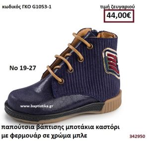 ΠΑΠΟΥΤΣΙΑ ΒΑΠΤΙΣΗΣ  ΜΠΟΤΑΚΙΑ ΚΑΣΤΟΡΙ ΜΕ ΦΕΡΜΟΥΑΡ ΣΕ ΧΡΩΜΑ ΜΠΛΕ GORGINO ΔΕΡΜΑΤΙΝΑ-ΑΝΑΤΟΜΙΚΑ ΓΚΟ G1053-1