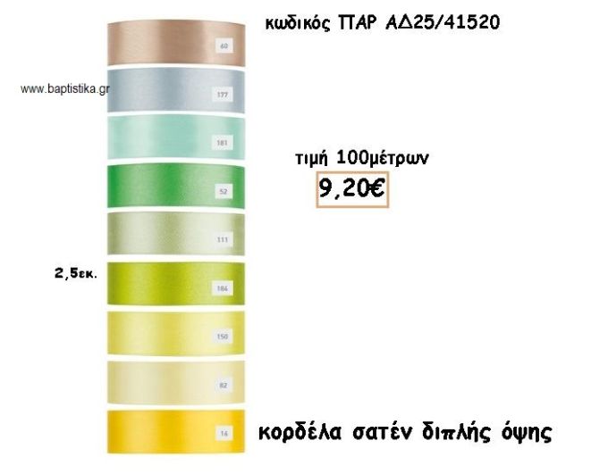 ΚΟΡΔΕΛΑ ΣΑΤΕΝ ΔΙΠΛΗΣ ΟΨΗΣ για μπομπονιέρες - αμπαλάζ ΠΑΡ-ΑΔ25/41520